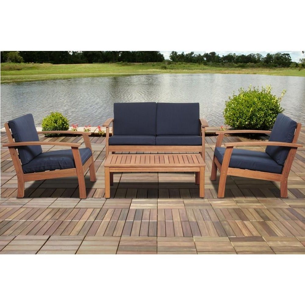 Well Known Amazonia Giles 4 Piece Eucalyptus Patio Deep Seating Set With Blue With Regard To Deep Seating Patio Conversation Sets (View 1 of 15)