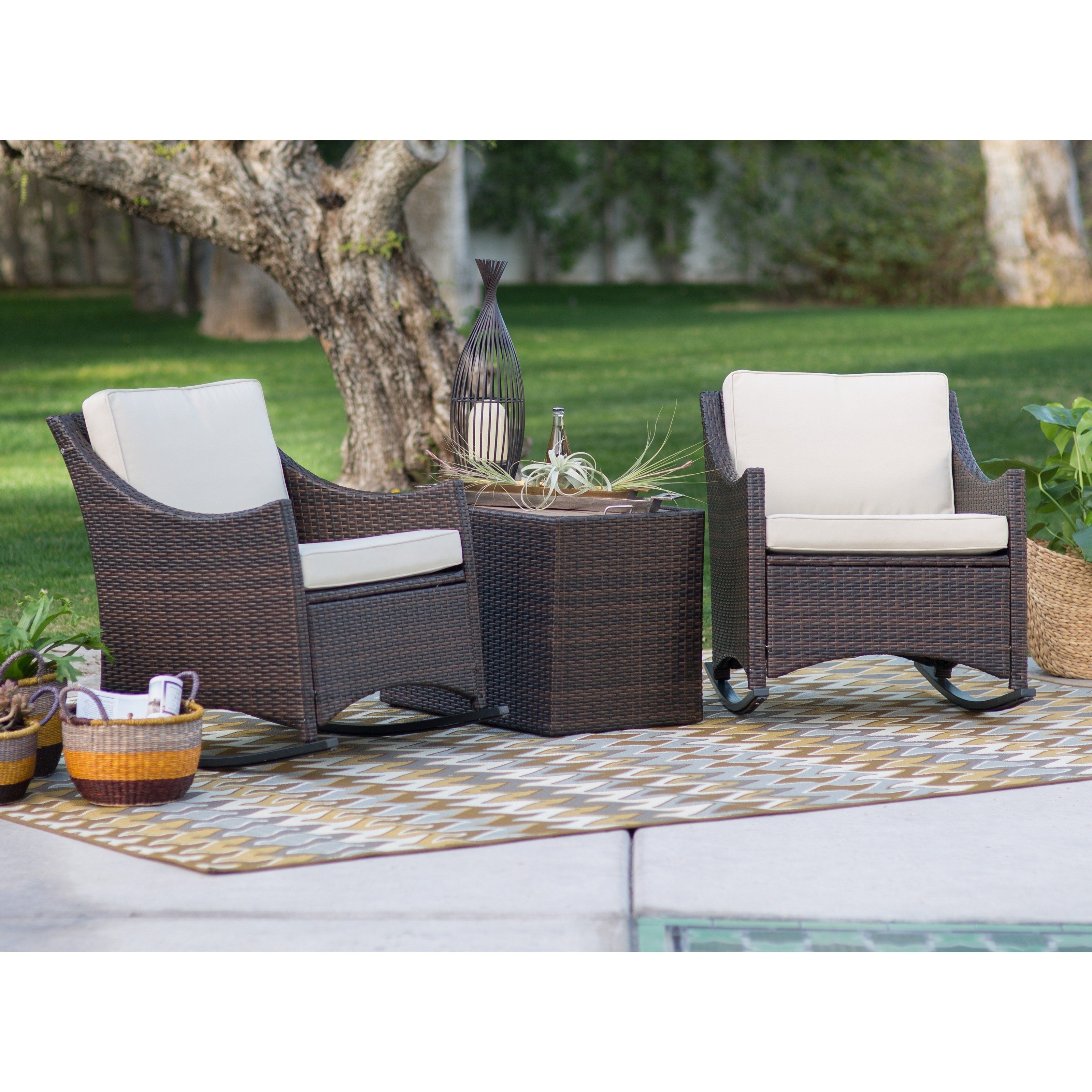 Well Known Coral Coast Harrison 3 Piece Club Style Rocking Chairs With Side Intended For Brown Patio Rocking Chairs (View 13 of 15)