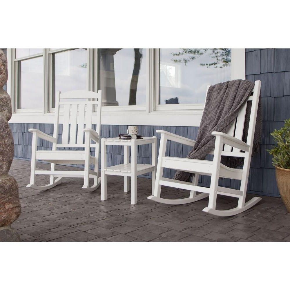 Widely Used Polywood Presidential White 3 Piece Patio Rocker Set Pws138 1 Wh Throughout Patio Rocking Chairs Sets (Photo 1 of 15)