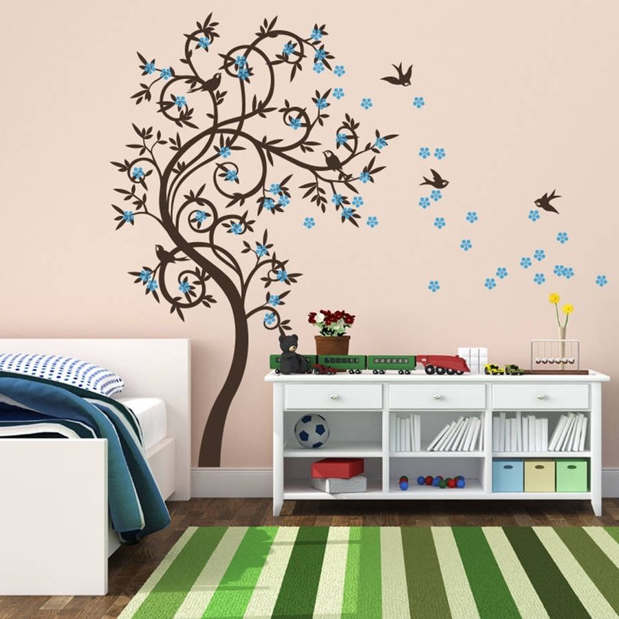 2017 Stylish Curved Tree With Birds Wall Stickerwall Art With Regard To Bird Wall Art (View 1 of 15)