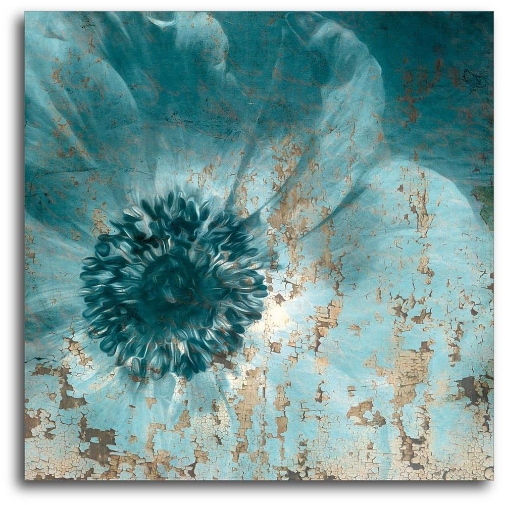 2017 Teal Wall Art Inside 16in. X 16in. Teal Flower Wrapped Canvas Canvas Wall Art Web Sb161 (Photo 14 of 15)