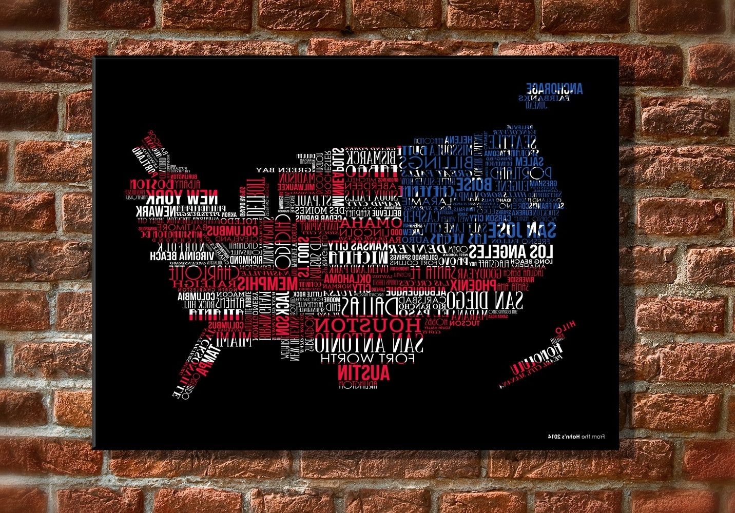 2017 Usa Cities Text Map Canvas Wall Art Within Usa Map Wall Art (View 14 of 15)