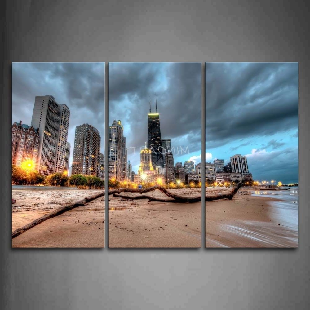 3 Piece Wall Art With Latest 3 Piece Wall Art Painting Chicago Trunk On Beach Near Modern (View 7 of 15)
