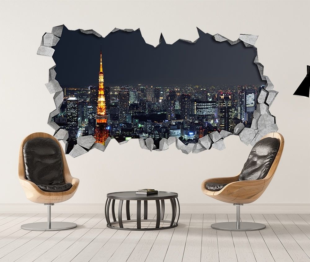 3d Wall Art With Regard To Widely Used Tokyo – 3d Wallpaper – 3d Wall Art – Broken Wall – 3d Wall Stickers (Photo 4 of 15)