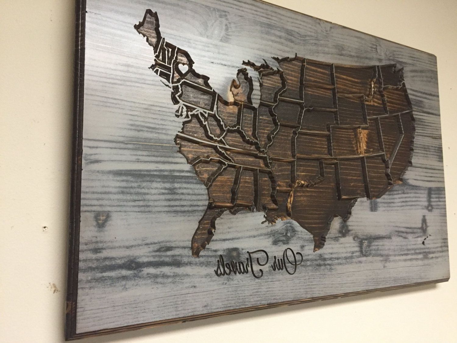 American Map Wall Decor, Wood Wall Art, Carved, United States Map With Regard To Well Known Personalized Wood Wall Art (Photo 5 of 15)
