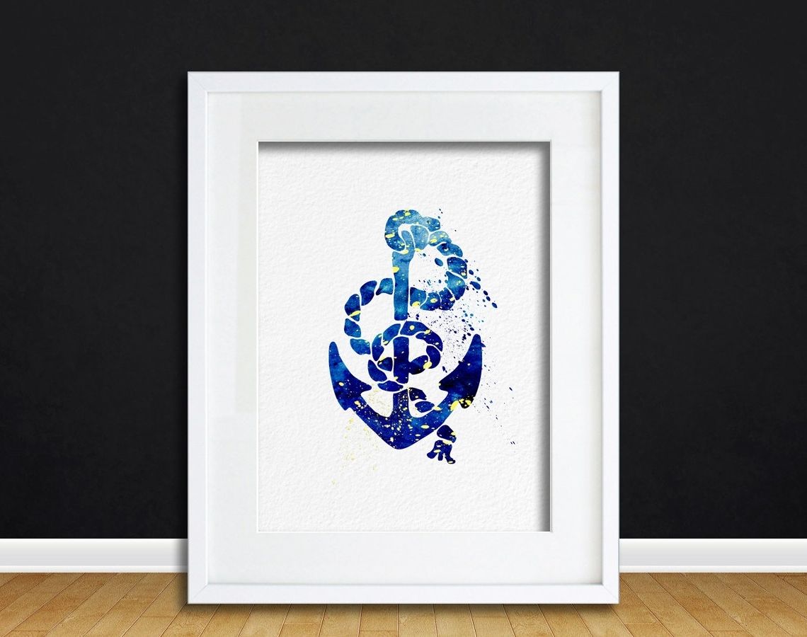Anchor Wall Art Inside 2017 Watercolor Art Anchor And Rope Gift Modern 8x10 Wall Art Decor (View 6 of 15)