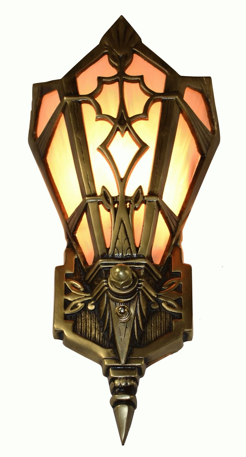 Art Deco Wall Sconces With Popular Art Deco Slip Shade Amber Wall Sconce (antique Brass Finish) (Photo 15 of 15)