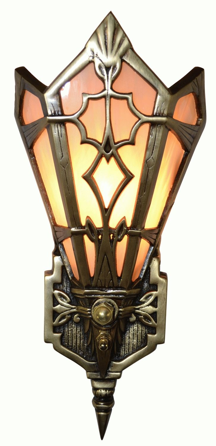 Art Deco Wall Sconces With Regard To Famous Art Deco Slip Shade Amber Wall Sconce (antique Brass Finish) (View 6 of 15)