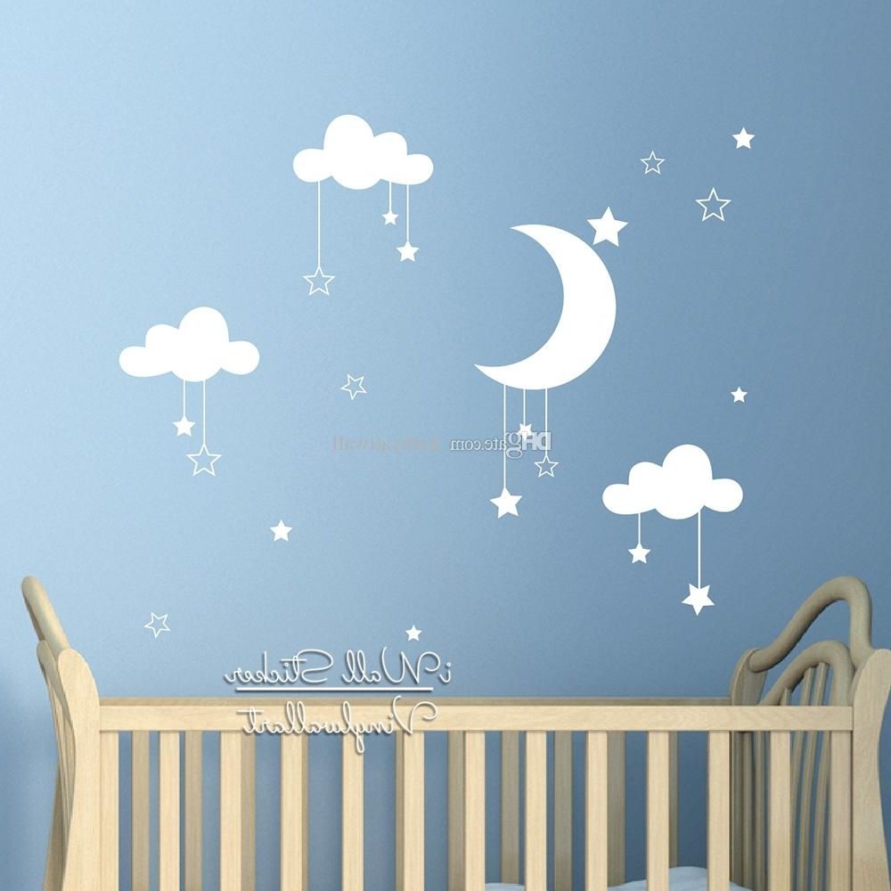 Baby Nursery Clouds Stars Wall Sticker Moon Clouds Wall Decal Kids With Regard To Newest Baby Room Wall Art (View 6 of 15)