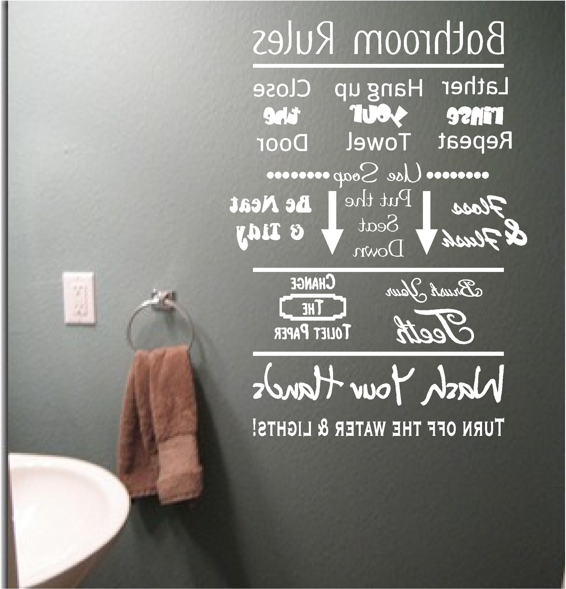 Bathroom Rules Wall Art Inside Popular Bathroom Rules Vinyl Wall Art Quote Sticker Wash Words Bath Shower (Photo 2 of 15)