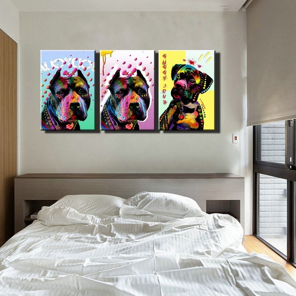 Best And Newest Cheap Wall Art In 3 Piece Abstract Canvas Wall Art Prints Cheap Modern Animal Dog (View 10 of 15)