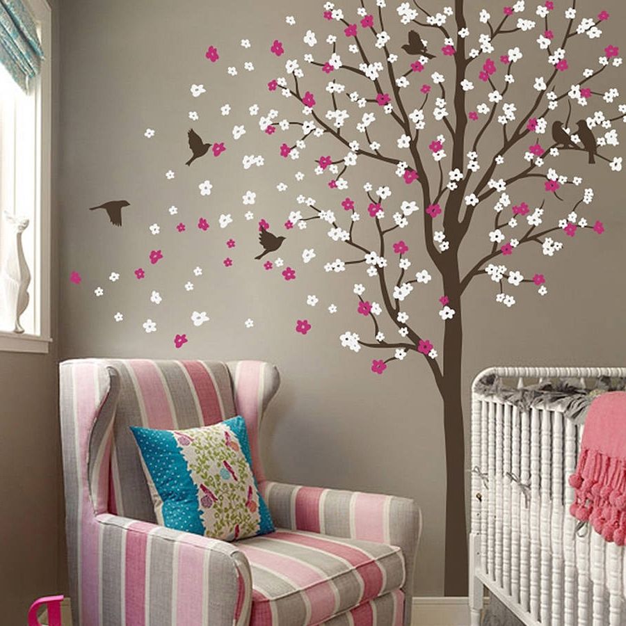 Best And Newest Tree Wall Art Intended For Wind Swept Tree With Birds Wall Stickerwall Art (View 4 of 15)