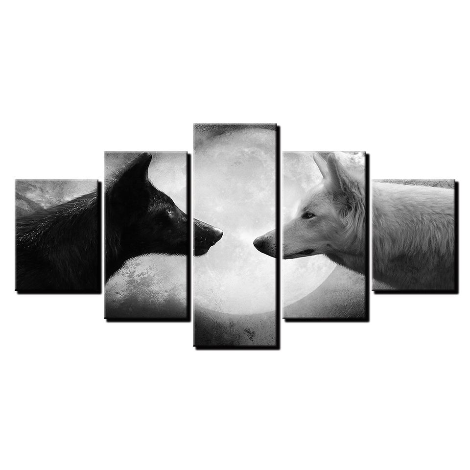Canvas Wall Art Pictures Home Decor 5 Pieces Animal Black White Intended For 2018 Black And White Canvas Wall Art (View 9 of 15)