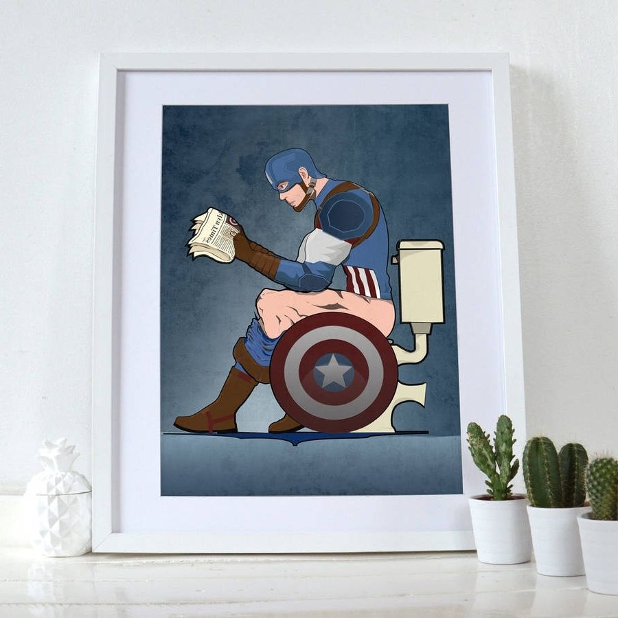 Captain America On The Toilet Poster Wall Art Printwyatt9 Intended For Well Known Wall Art Prints (View 2 of 15)