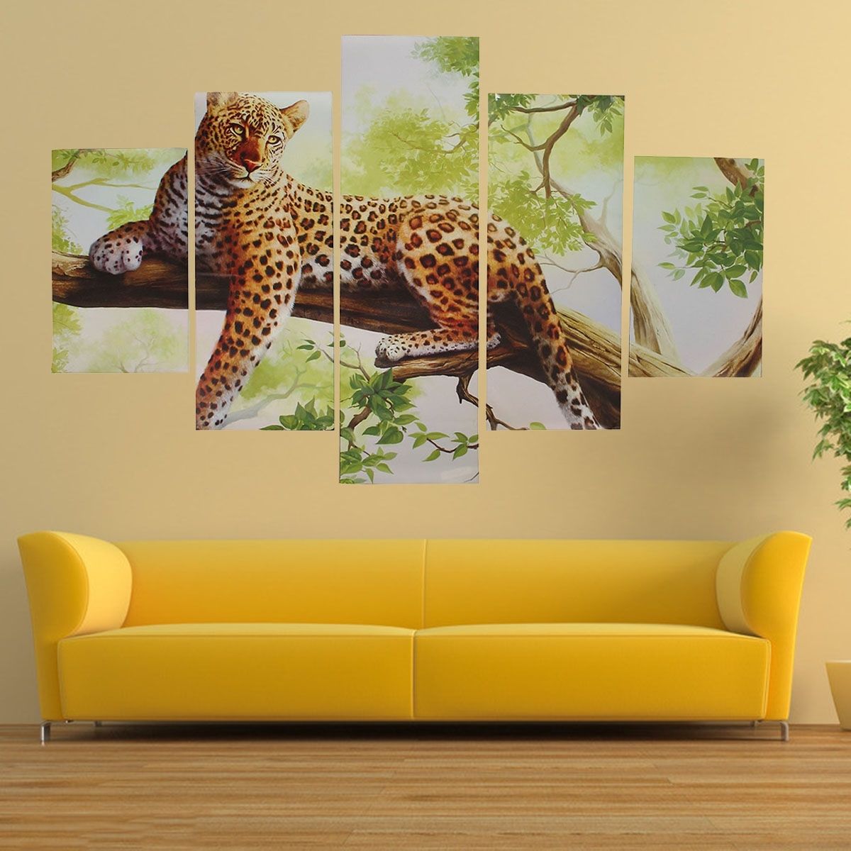Current 5pcs Combination Canvas Print Painting Leopard Modern Wall Art Intended For Home Wall Art (Photo 6 of 15)