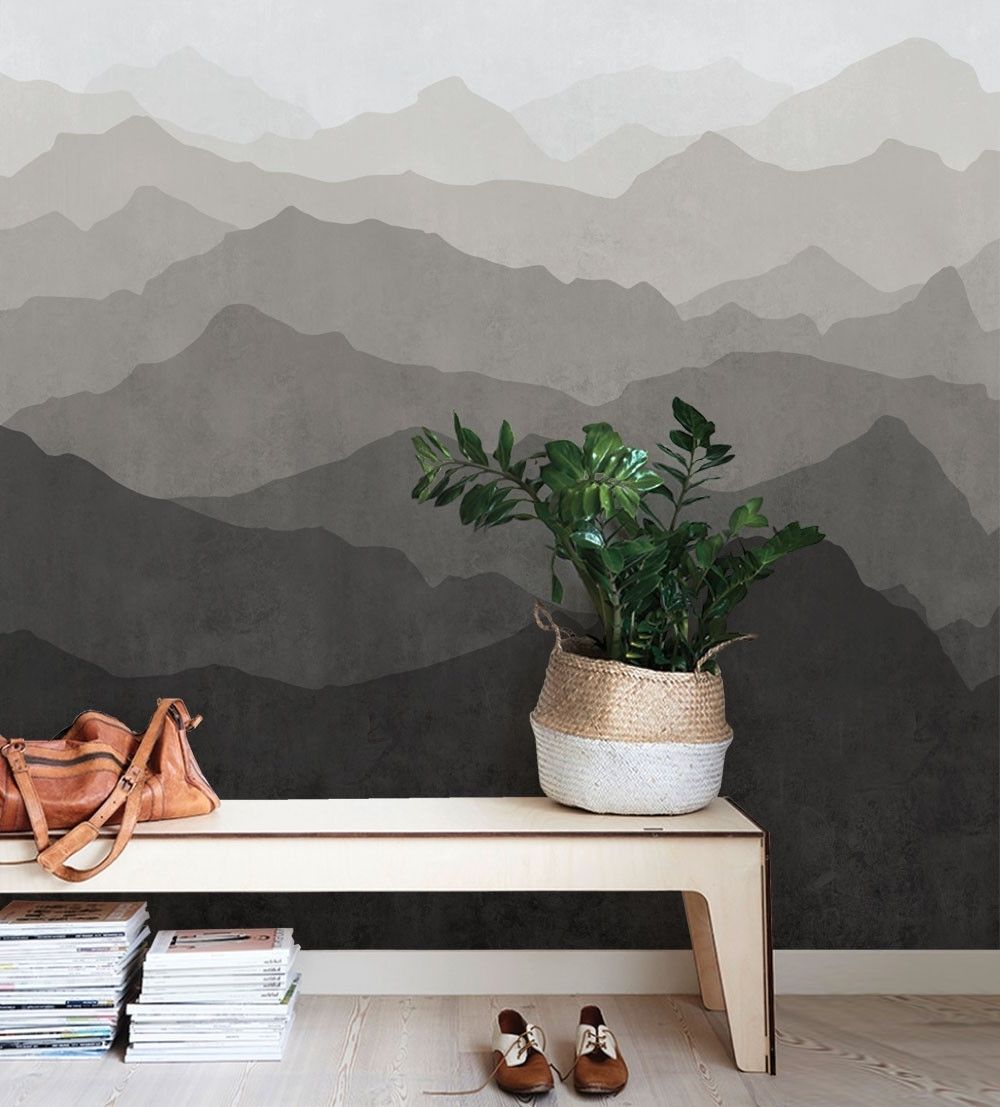 Current Stick On Wall Art Inside Mountain Mural Wall Art Wallpaper – Warm Grey – Peel And Stick (Photo 1 of 15)