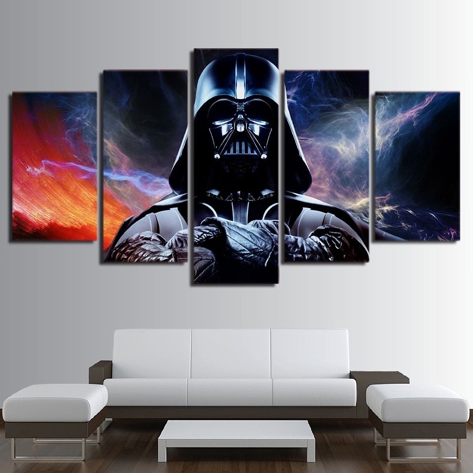 Darth Vader Wall Art Throughout Popular Star War Movie Darth Vader 5 Piece Canvas Art Framed Print Wall Home (View 1 of 15)