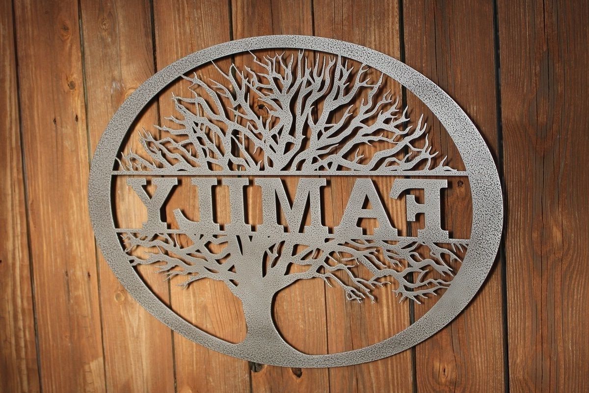 Family Tree Metal Wall Art With A Shimmer River Finish Mounted On A Regarding Most Recently Released Family Metal Wall Art (Photo 8 of 15)