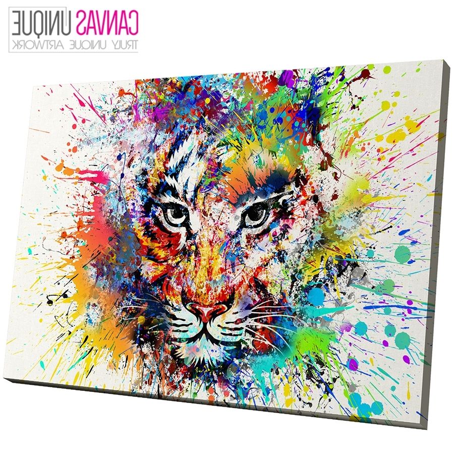 Famous A723 Multicolor Tiger Abstract Animal Canvas Wall Art Framed Picture Within Animal Canvas Wall Art (View 1 of 15)