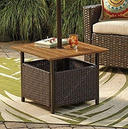Famous Patio Umbrella Side Tables Inside Amazon : Patio Umbrella Stand Wicker And Steel Side Table Base (View 1 of 15)