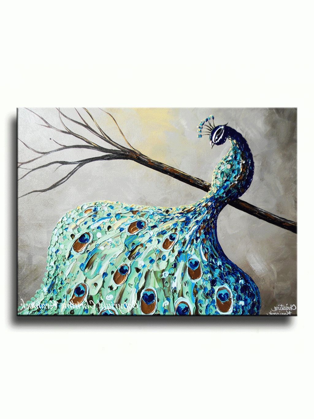Fashionable Giclee Print Art Abstract Peacock Painting Modern Canvas Prints Blue For Teal And Brown Wall Art (View 4 of 15)