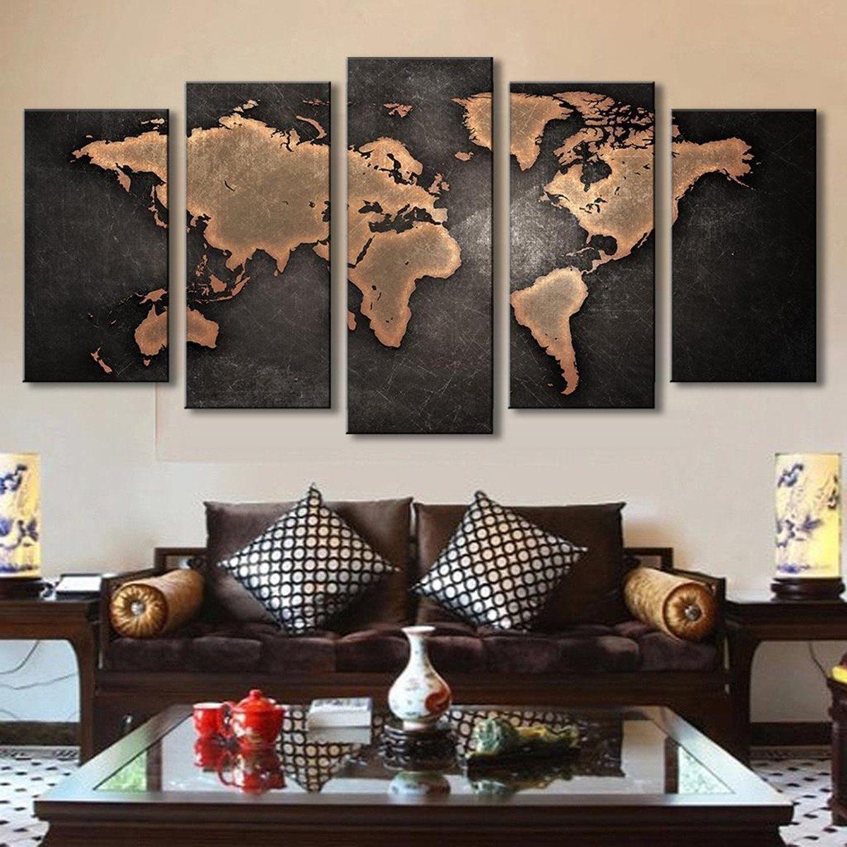 Fashionable Mivyy  Frameless Huge Modern Abstract World Map Wall Art Canvas Intended For World Map Wall Art Canvas (Photo 1 of 15)