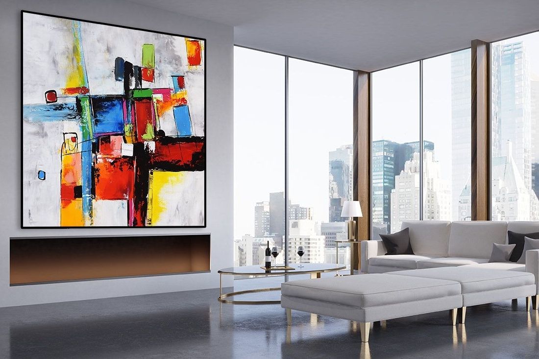Favorite Large Abstract Contemporary Square Painting On Canvas, Modern Wall Throughout Large Contemporary Wall Art (Photo 1 of 15)
