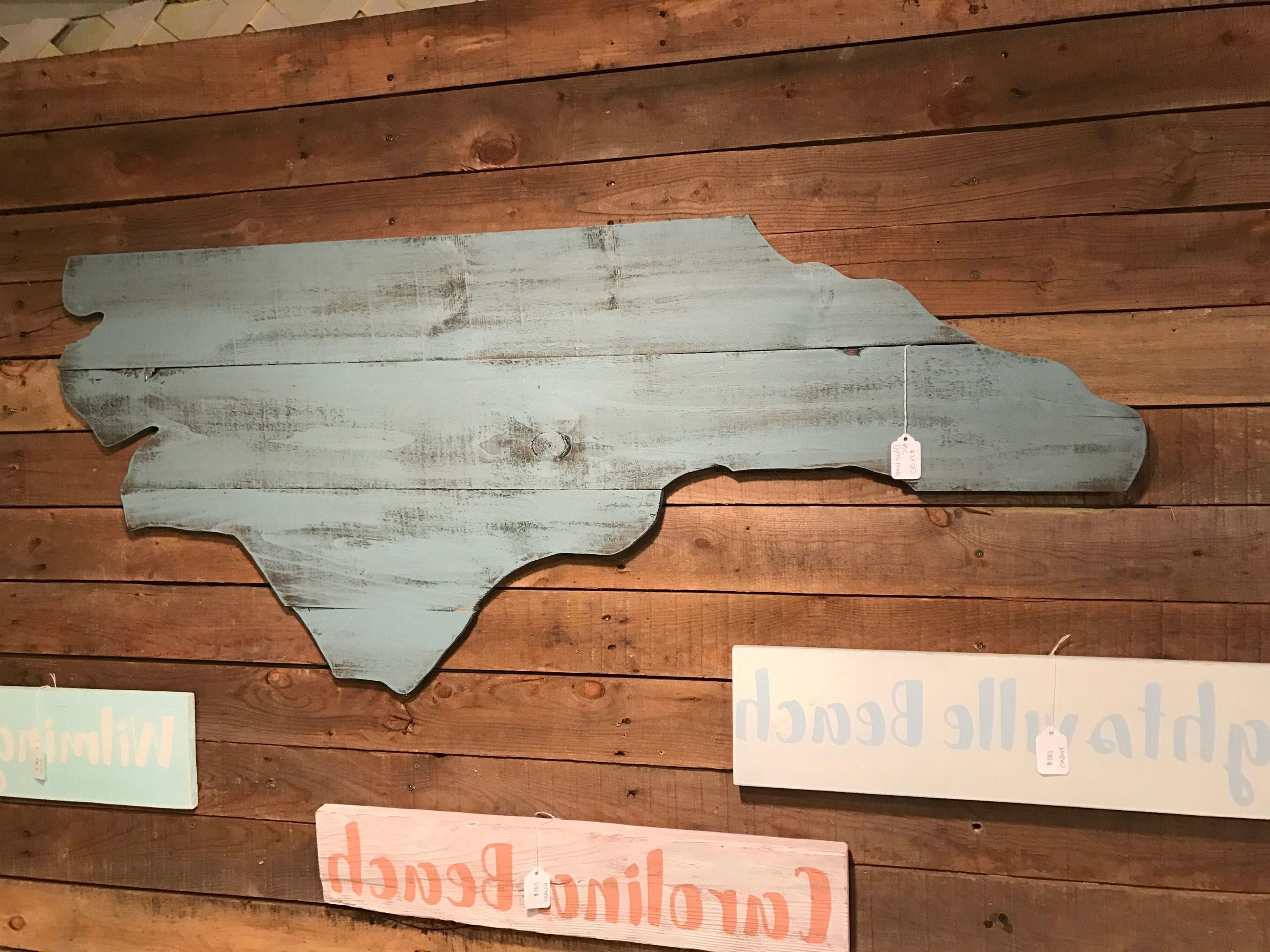 Favorite Large North Carolina Cutout Sign With Blue Beachy Distressed Look Nc With Regard To North Carolina Wall Art (View 3 of 15)