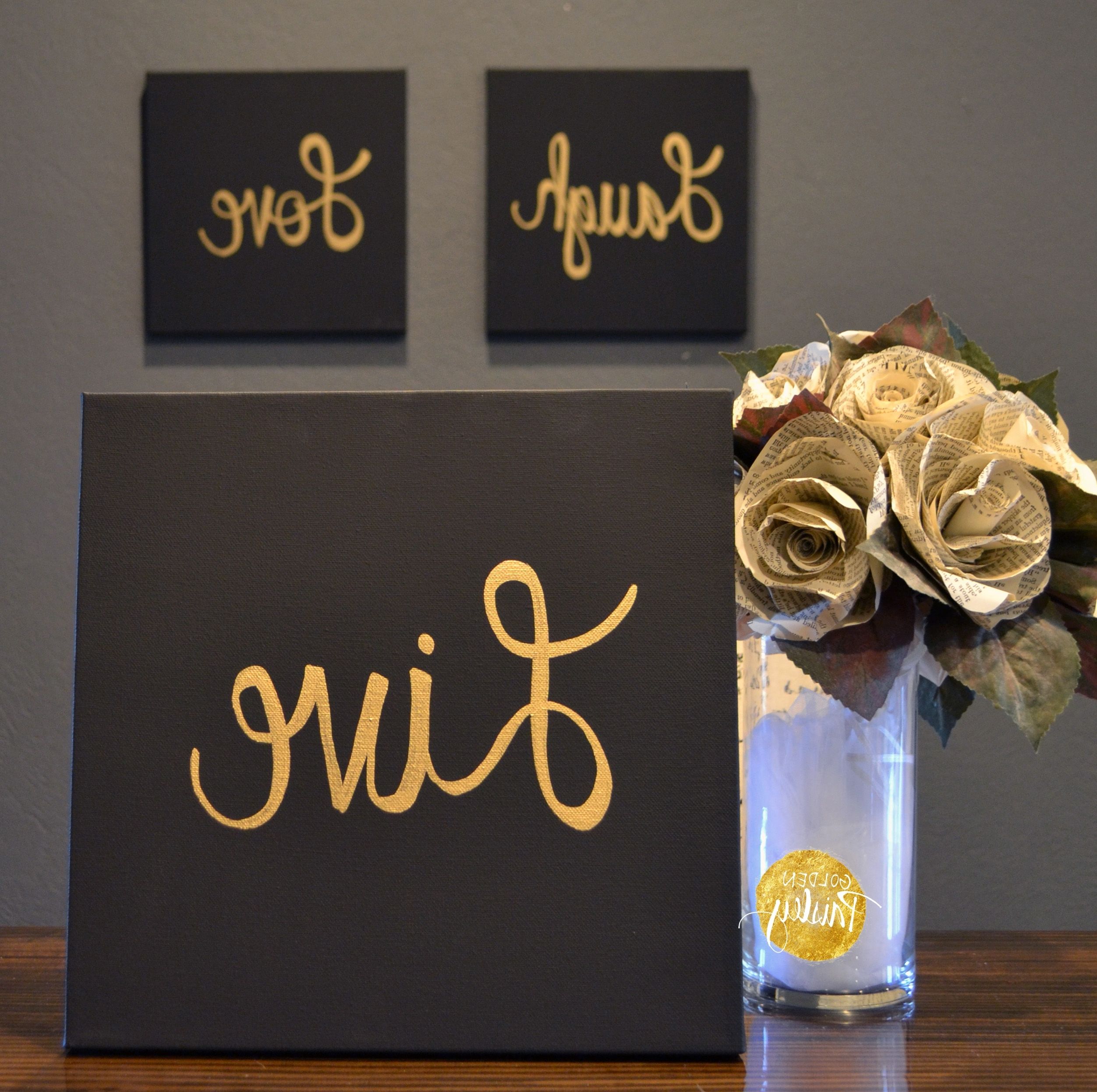 Favorite Live Laugh Love Black & Gold 3 Piece Wall Decor Set Inside Black And Gold Wall Art (Photo 2 of 15)