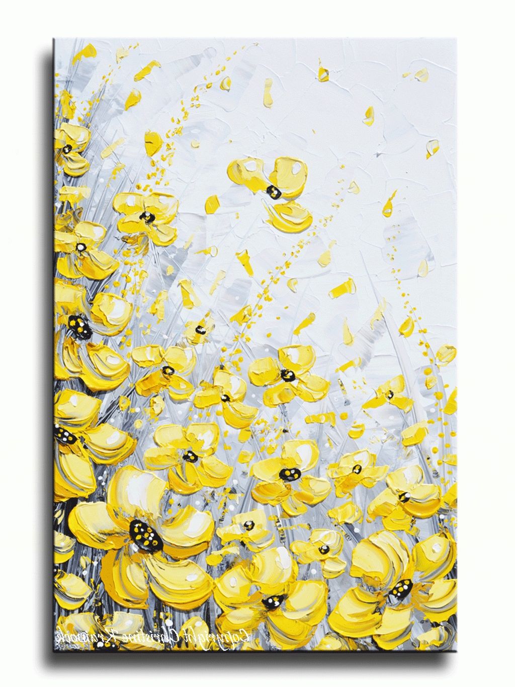 Giclee Print Art Yellow Grey Abstract Painting Poppy Flowers Coastal With Well Liked Yellow And Grey Wall Art (View 10 of 15)