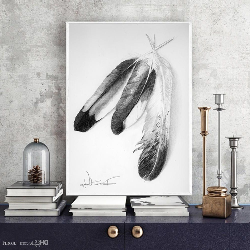 Grey Wall Art With Widely Used 2018 Europe Style Grey Feather Canvas Painting Home Decor Canvas (View 14 of 15)