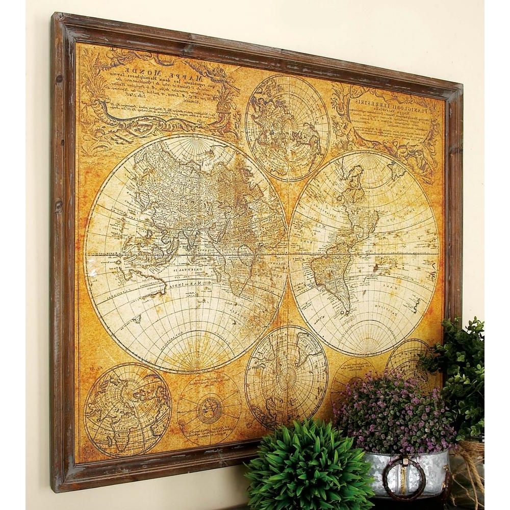 Litton Lane 34 In. X 41 In. Mdf Antique World Map Wall Decor 20327 With Regard To 2018 Map Wall Art (Photo 9 of 15)