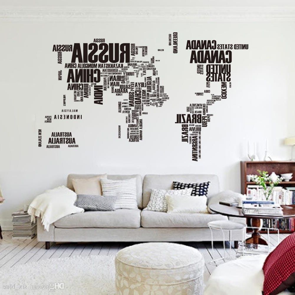 Map Of The World Wall Art Pertaining To Fashionable Pvc Poster Letter World Map Quote Removable Vinyl Art Decals Mural (View 11 of 15)