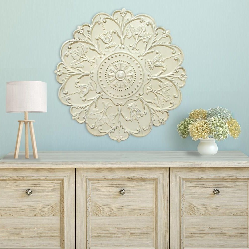 Medallion Wall Art Pertaining To Most Popular Shabby White Medallion Wall Decor S03354 – The Home Depot (Photo 1 of 15)