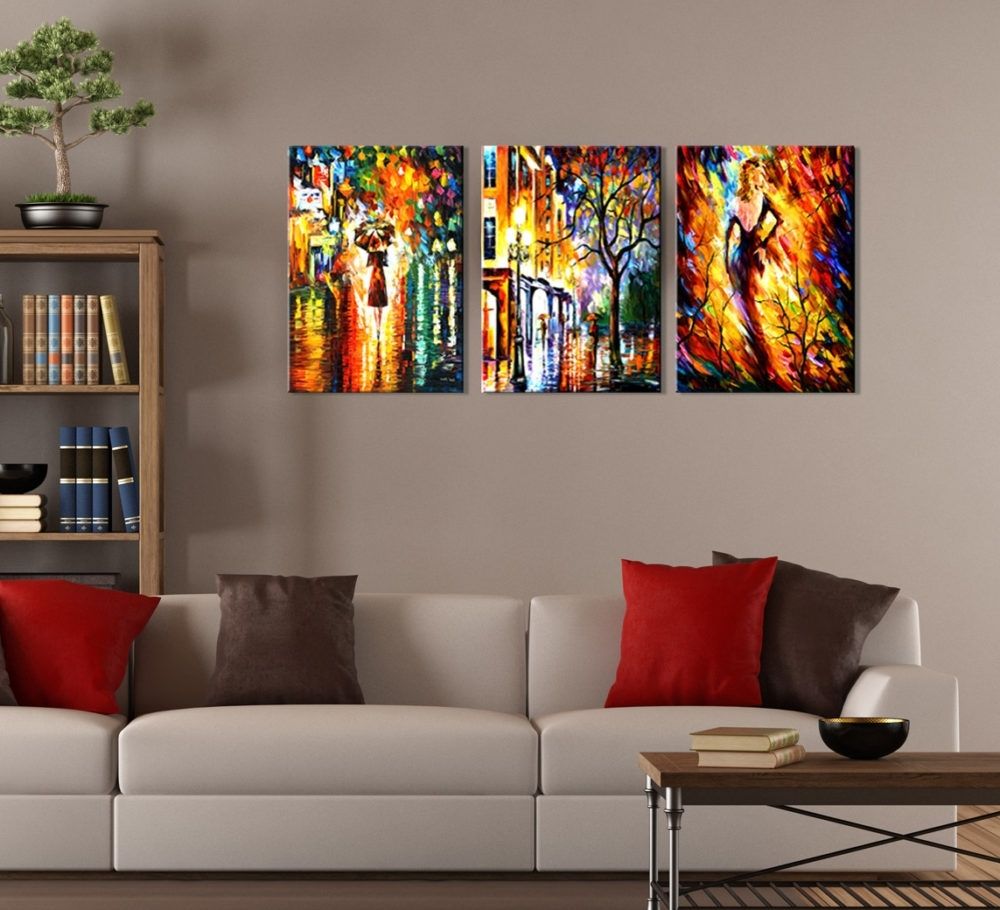 Modern Abstract Night City Painting 3 Piece Wall Art With Newest 3 Piece Wall Art (View 1 of 15)