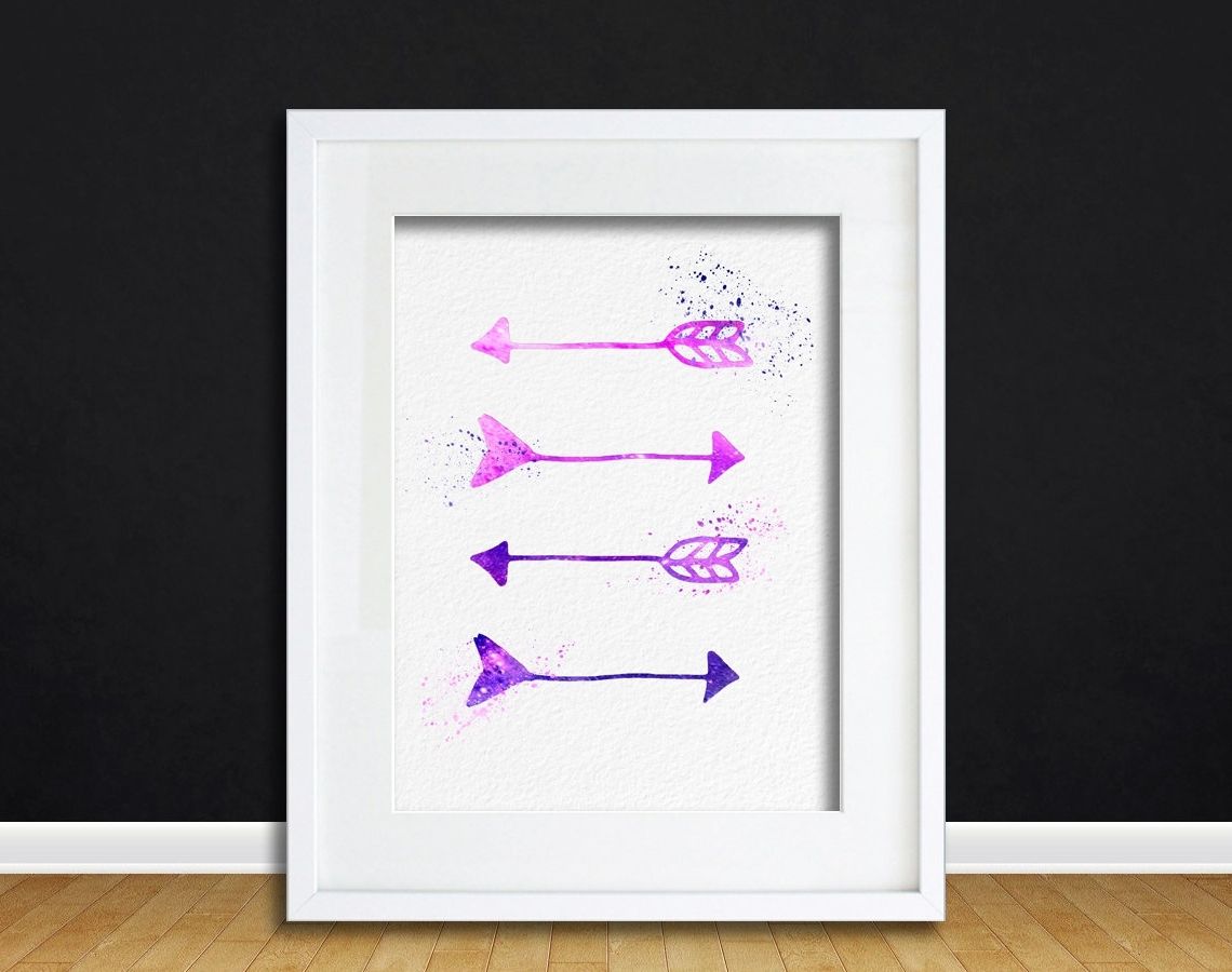 Most Current Arrow Wall Art Intended For Watercolor Art Print Four Arrows Modern 8x10 Wall Art Decor Wall (View 7 of 15)