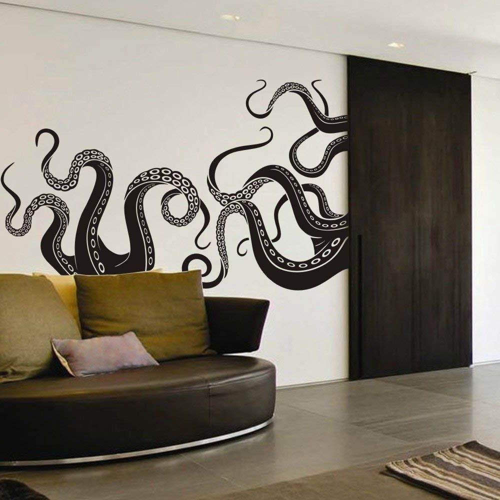 Most Popular Octopus Wall Art Intended For Amazon: Vinyl Kraken Wall Decal Octopus Tentacles Wall Sticker (View 1 of 15)