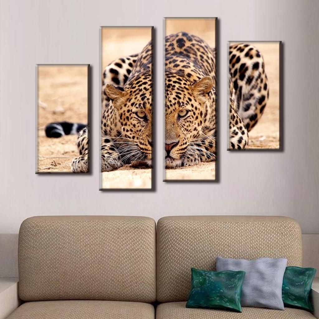 Newest 4 Pcs/set Excellent Large Canvas Paintings Animal Wall Art Picture Pertaining To Large Canvas Painting Wall Art (Photo 1 of 15)
