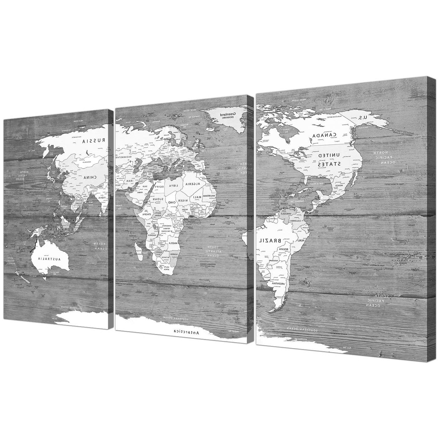 Newest Large Black White Map Of World Atlas – Canvas Wall Art Print – Split With White Wall Art (View 1 of 15)