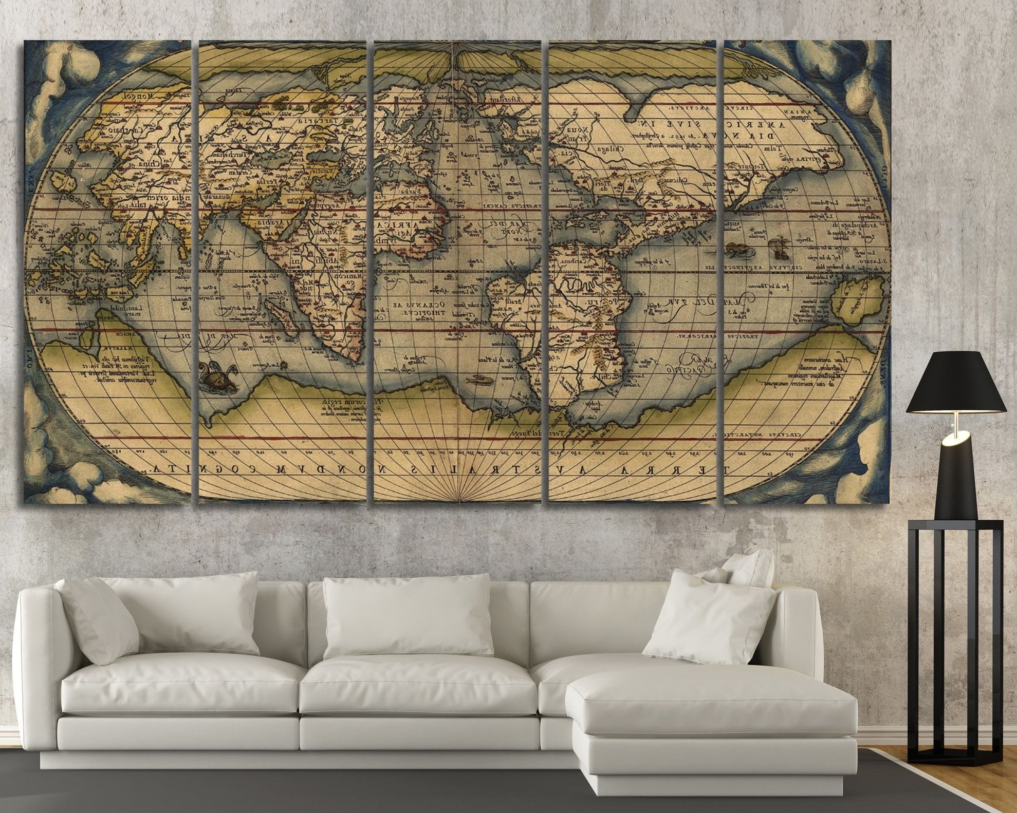 Old World Map Wall Art With Regard To Well Known Large Vintage Wall Art Old World Map At Texelprintart (Photo 1 of 15)