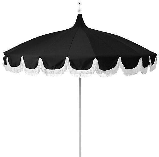 Patio Umbrellas With Fringe With Regard To 2018 One Kings Lane Aya Pagoda Fringe Patio Umbrella – Black Sunbrella (View 5 of 15)