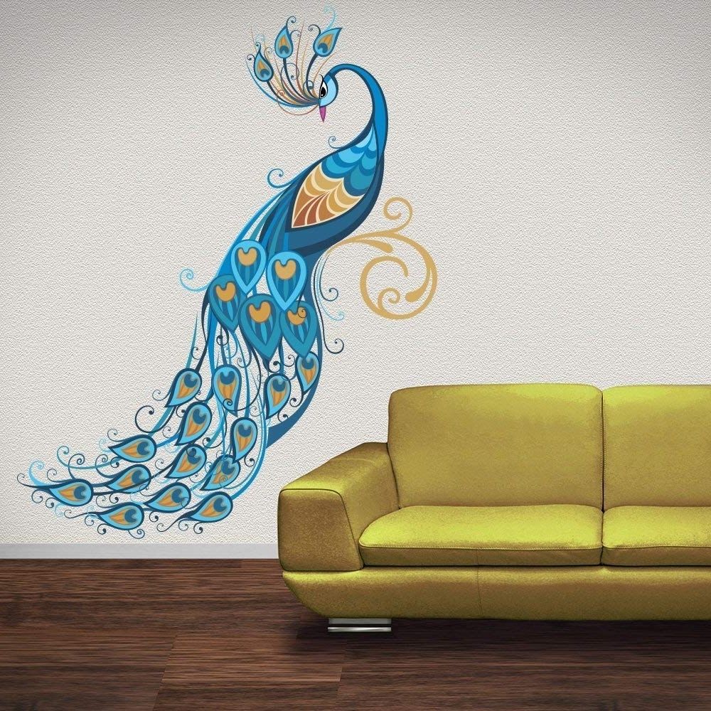 Peacock Wall Art For Widely Used Azutura Blue Peacock Wall Sticker Birds & Feather Wall Decal Art (Photo 4 of 15)