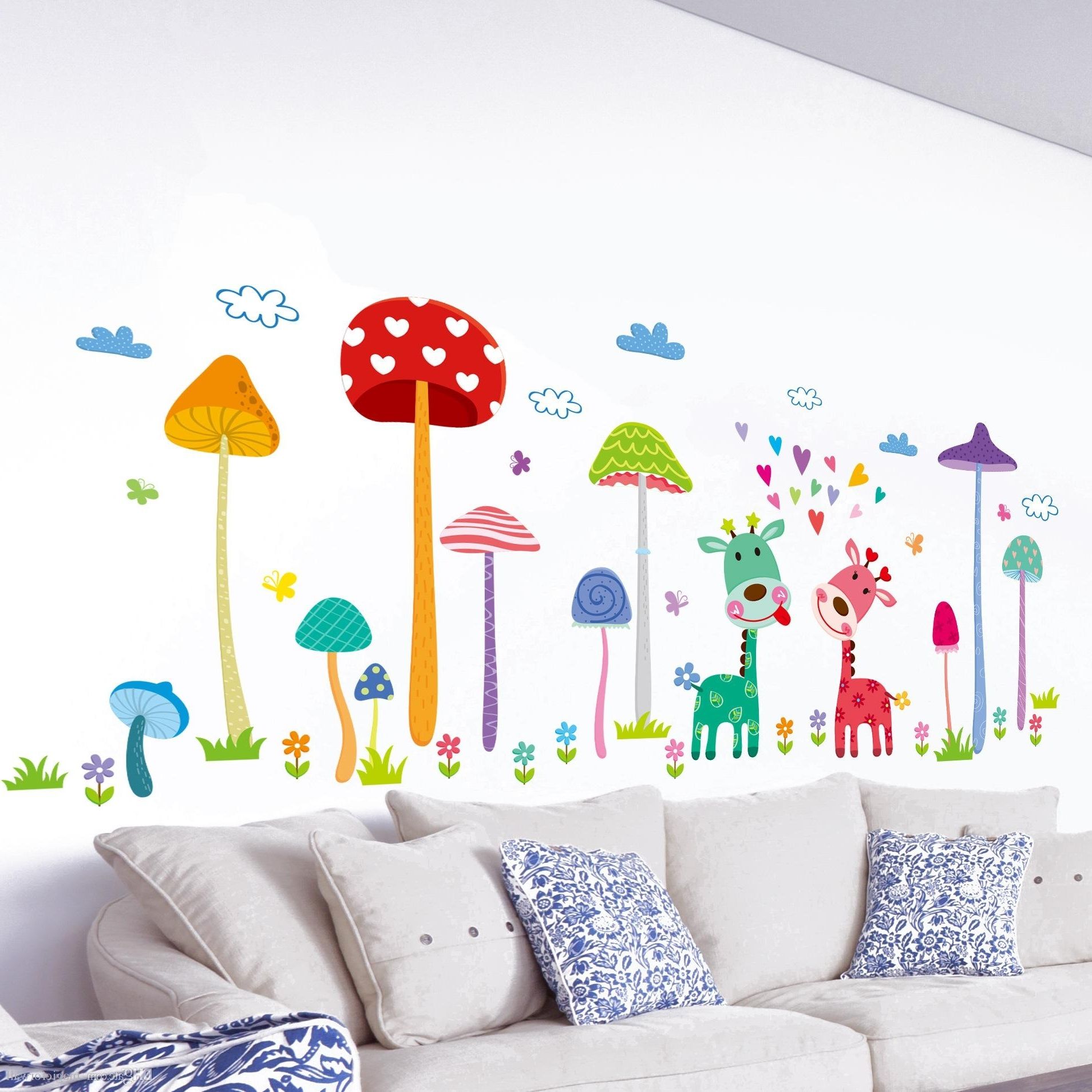 Preferred Forest Mushroom Deer Animals Home Wall Art Mural Decor Kids Babies With Regard To Baby Room Wall Art (View 1 of 15)