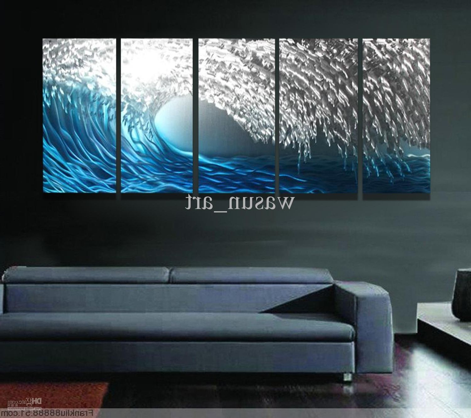 Recent Ocean Wall Art with 2018 Blue Ocean Metal Wall Sculpture Painting,handmade Modern