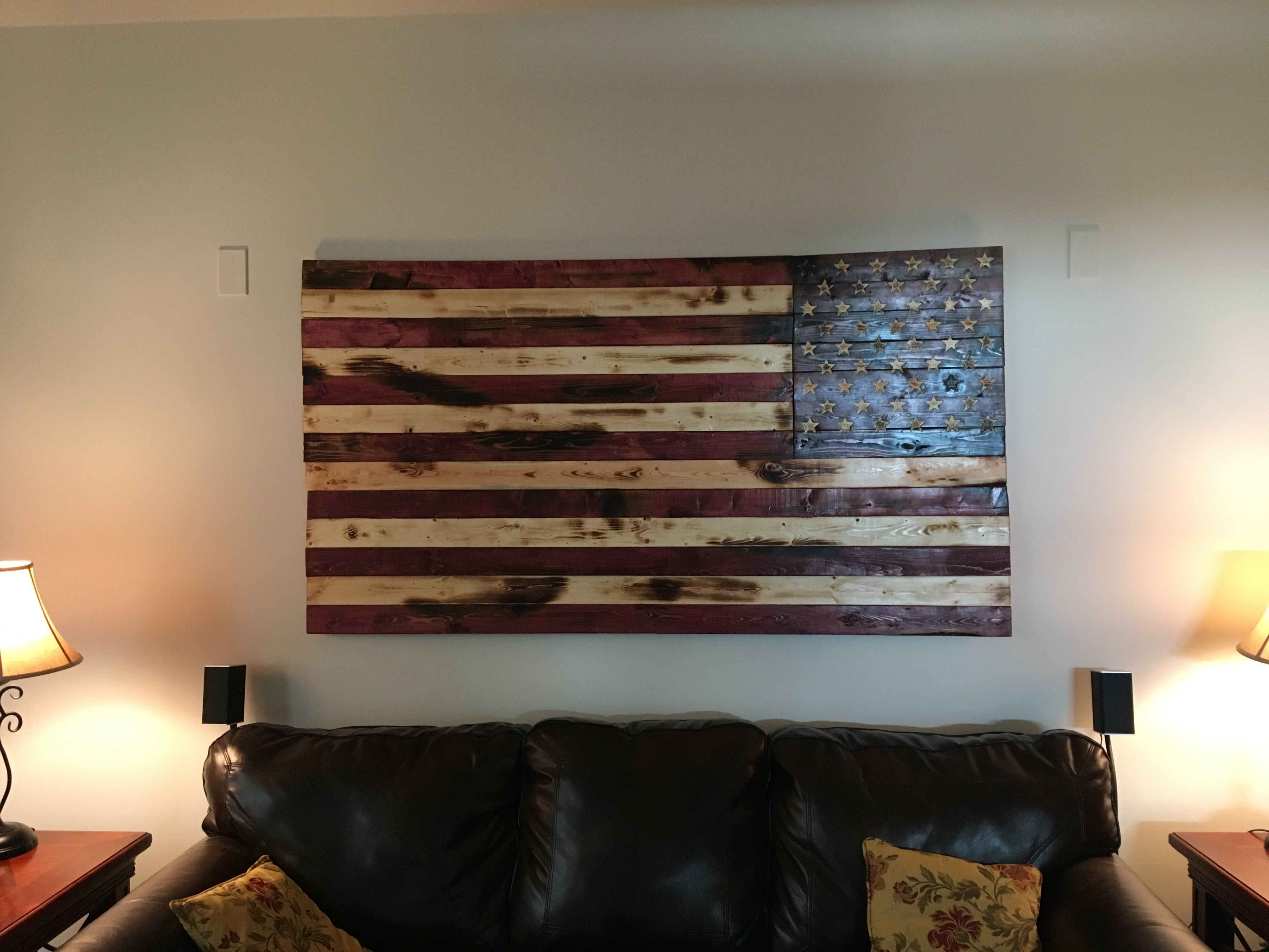 Rustic American Flag Wall Art Within Recent Hand Crafted Rustic American Flag Wall Arto&e Woodworks (View 1 of 15)
