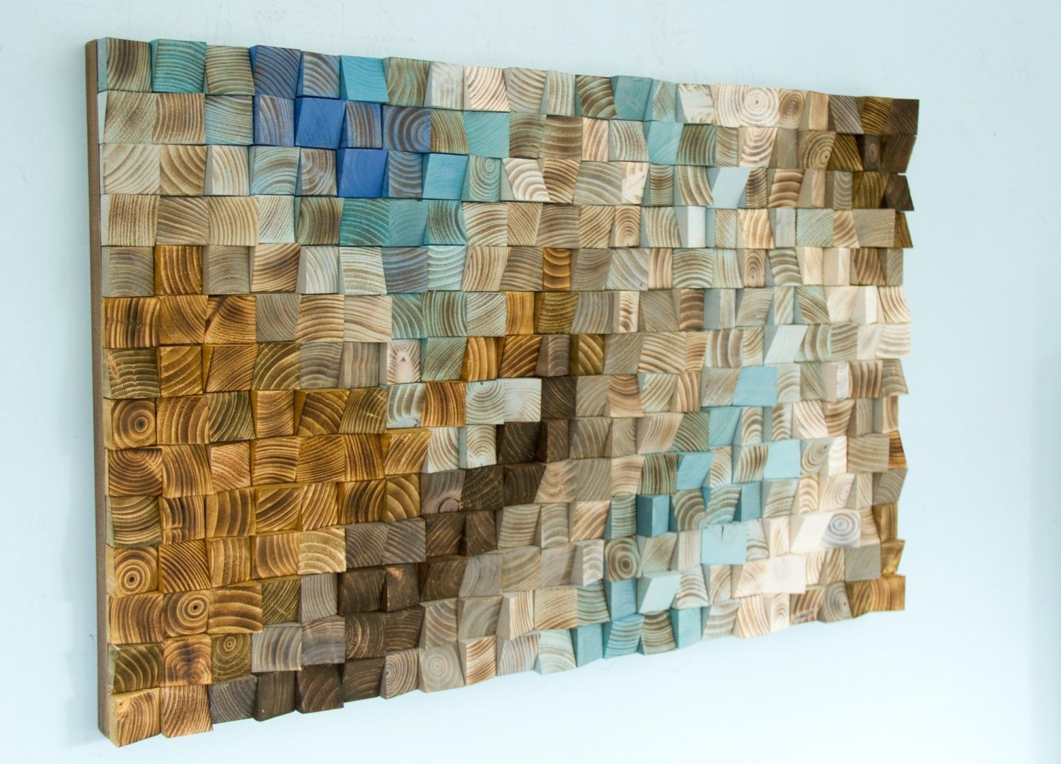 Teal And Brown Wall Art Within Widely Used Wood Wall Art Mosaic, Office Wall Decor, Geometric Art, 24" X  (View 13 of 15)
