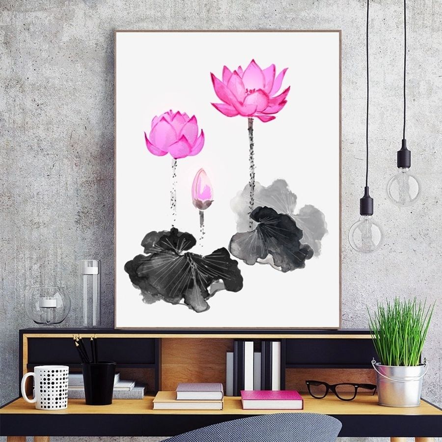 Traditional Wall Art With Popular Pink Lotus Flowers Wall Art Print And Poster , Lotus Wall Pictures (View 13 of 15)