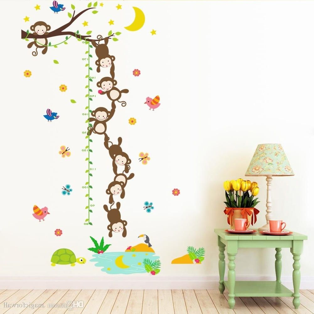 Trendy Cartoon Monkey Catching Moon In Well Wall Stickers Tree Leaves For Baby Room Wall Art (View 10 of 15)