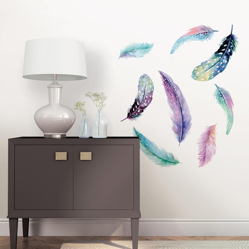 Trendy Feather Wall Art Intended For Wallpops Multi Color Celestial Feathers Wall Art Kit Dwpk2462 – The (View 1 of 15)