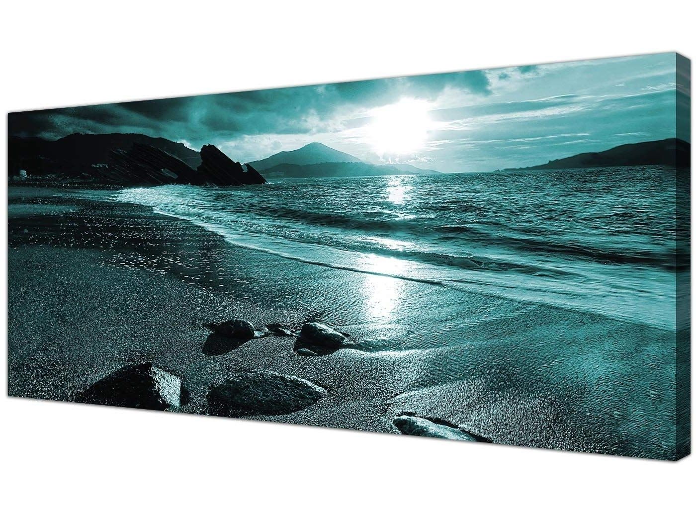 Trendy Wallfillers Modern Teal Canvas Pictures Of A Beach Sunset Inside Teal Wall Art (Photo 1 of 15)